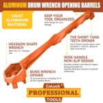 CoLuck Drum Wrench, Aluminum Gallon Bung Wrench Barrel Dung Wrench Drum Opener Tool for Opening 10 15 20 30 50 55 Gallon Drum, Fits 2 inch and 3/4 inch Drum Plug Orange