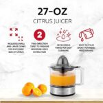 Holstein Housewares 27-oz Electric Citrus Juicer, Black/Stainless Steel – Ideal for Freshly Squeezed Orange, Lemon, Grapefruit Juices for Breakfast or Drinks