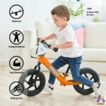 KRIDDO Toddler Balance Bike 2 Year Old, Age 18 Months to 5 Years Old, 12 Inch Push Bicycle with Customize Plate (3 Sets of Stickers Included), Gift Bike for 2-3 Boys Girls, Orange