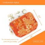 Handmade Jewelry Pouch Women Coin Purse Brocade Zipper Wallet Silk Makeup Bag – ORANGE