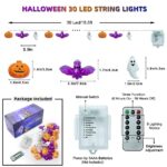 Halloween Lights, 16.4FT 30 LED Pumpkin Bat Ghost Battery Operated Orange and Purple String Lights Strobe 8 Lighting Modes Timer Fairy Indoor Outdoor Window Front Porch Decor Party Decorations