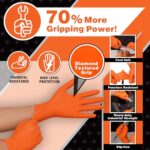 MEDPRAYER Industrial Orange Nitrile Gloves – Disposable Rubber Gloves 8 Mil – Raised Diamond Texture, Latex & Powder Free – Size XL, Pack of 100