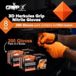 GRIPXX Herkules Grip Heavy Duty 8Mil Orange Nitrile Gloves,3D Raised Diamond Texture-Latex & Powder Free-Industrial, Mechanic (2, Large)