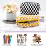 PAZIMIIK Checkered Makeup Bag for Purse Portable Zipper Make Up Pouch Small Cosmetic Case for Travel Accessories (Orange)