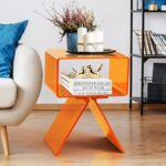 KORETECH Clear Acrylic Side Table, Acrylic Nightstand for Bedroom, End Table for Living Room, A Shaped Leg, Model B Orange