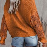 Dokotoo Womens Juniors Winter Lace Crochet Long Sleeve Sweaters for Women Fashion 2023 Spring Round Neck Pullover Jumpers Soft Plain Casual Ladies Sweater Outerwear Orange XL