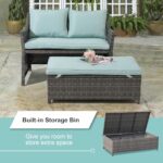 OC Orange-Casual 2-Piece Outdoor Patio Furniture Wicker Love-seat and Coffee Table Set, with Built-in Storage Bin, Grey Rattan, Green Cushions