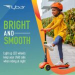 Flybar Aero 3 Wheel Kick Scooter for Kids – Kick Scooter, Step Brake, Adjustable Height & Lean to Steer – for Boys and Girls Ages 3-12 Year Old (Orange Flame LED)