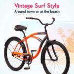 Kulana Lakona Shore Adult Beach Cruiser Bike, 26-Inch Wheels, Single Speed, Orange/Black