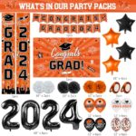 Graduation Party Decorations Orange Class of 2024 Graduation Party Supplies Include Grad Backdrop, Banner, Porch Sign, Balloons, Foil Number 2024 for Congrats Grad Party Supplies