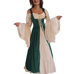 Abaowedding Womens’s Medieval Renaissance Costume Cosplay Chemise and Over Dress Dark Green Large/X-Large