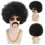 Anogol 5pcs Set (Hair Cap+Glasses+Mustache+Necklace+Wig) Afro Wig Men, 1970s Wig for Men, 70s Wigs for Men, 80s Wigs for Men, Disco Wig for Halloween, Short Curly Black Afro Wigs for Men Party