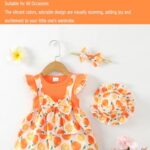 Baby Girl Clothes 12-18 Months Summer Newborn Dress Infant Outfits Fly Sleeve Floral Dress Headband+Hat Overall Skirt Set Orange