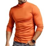 BONCHOIX Mock Neck Men Long Sleeve Fitted(Orange,XL)
