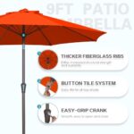 PatioKingdom 9FT Patio Umbrella Outdoor Market Umbrella with Push Button Tilt and Crank, Table Umbrella 8 Sturdy Fiberglass Ribs UV Protection Waterproof for Garden, Pool, Deck, Yard, Orange