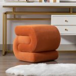 LETESA Modern Velvet Upholstered Ottoman, Exquisite Small End Table, Soft Foot Stool with S-Shape, Dressing Makeup Chair, Comfortable Seat for Living Room, Bedroom, Entrance (Orange, S-Shape)
