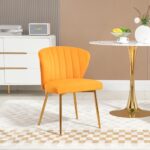 KASUE Velvet Dining Chairs Set of 4 – Modern Design with Golden Metal Legs & Tufted Upholstery – Versatile Chairs for Dining Room, Kitchen, Vanity. Orange