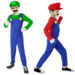 HEYFIZZ Plumber Costume for Boys-Halloween Costume for Kids Cosplay Jumpsuit with Accessory (Red, S)