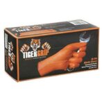 DENCO DISTRIBUTING, INC. Tiger Grip Nitrile Gloves – Hi Vis Orange – 7mil – Textured – Powder & Latex Free – Case of 10 Boxes (Large)