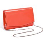 WALLYN’S Orange Patent Leather Clutch Purses For Women, Evening Bag Handbag Solid Color (Living Coral)