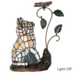Bieye L10891 Tiffany-Style Stained Glass Cat Accent Table Lamp – Adorable Orange Cat Watching a Butterfly – 10-Inch Tall