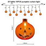 Romasaty Halloween 7FT Pumpkin Curtain Lights with 10 Waterproof Pumpkin String Lights, 25 LED Halloween Themed Lights for Windows, Porches, Stairs, Bars, Outdoor, Indoor Party Decorations