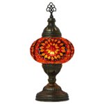 mozaist Turkish Lamp, Mosaic Table Lamp, Antique Moroccan Decorative Glass Bohemian Vintage Lamp Shade, Small Desk Tiffany Bedside Stained Glass Lamp with US Plug and E12 Socket