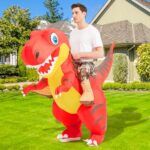 GOOSH Inflatable Dinosaur Costume Adults Halloween Blow up Costumes for Man Women Funny Riding T Rex Air Costume for Party Cosplay