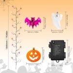 Orange & Purple Halloween Lights, Willow Vine Twig Halloween Garland, 6 Ft 54 LED with Pumpkins & Bats & Ghost Lights, 8 Modes Battery Operated Home Indoor Outdoor Halloween Decorations Wall Fireplace