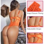 Avidlove Womens Lingeries Deep V Lingerie Lace Teddy One Piece Babydoll Mini Bodysuit (Orange, Large)