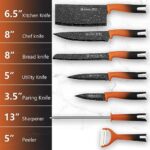 8Pcs Orange Kitchen Knife Set, DUFEIMOY Chef Knife Set Professional, Stainless Steel Knife Block Set with Peeler and Knife Sharpener Rod for Cooking Meat Cutting