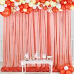 Orange Backdrop Curtain for Parties, 10ft x 7ft Wrinkle-Free Sheer Chiffon Fabric Backdrop Drapes for Photography Wedding Birthday Baby Shower
