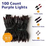 PREXTEX Halloween Lights (20 Feet, 100 Lights) – Purple Halloween Party Decorations Lights with Black Wire – Holiday Halloween Decorations Indoor/Outdoor String Lights – Purple Color Twinkle Lights