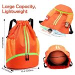 ZIXKUB Drawstring Backpack Gymbag Water Resistant Sports Sackpack with Zipper/Shoe Compartment/Wet Pocket/Mesh Pockets Gym Sack for Women Lightweight String Bag for Travel Soccer Swim Hiking, Orange