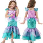 Esvaiy Mermaid Costume for Girls Halloween Birthday Princess Toddler Kids Costumes Mermaid Dress (Purple-green, 5Y)