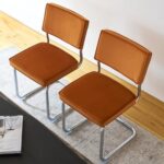 GrandNoor Orange Velvet Dining Chairs,Mid Century Morden Dining Chairs, Minimalistic Style Kitchen & Dining Room Chairs, Upholstered Comfort Chairs with Chrome Metal Legs, Set of 2