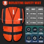 15 Pack Reflective Safety Vests with Pockets and Zipper High Visibility Vest Construction Work Vest for Men Women(Orange Red, Large)