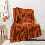 Battilo Caramel Throw Blanket for Couch, Chenille Rust Throw Blanket 51″ x 67″, Halloween Decor Knit Throw, Fall Throw Blanket for Bed, Sofa and Living Room