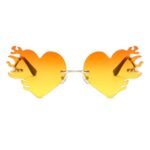 ENTHYI Melting Heart Flame sunglasses Women/men Trendy Rimless Party Cute Prom Glasses Novelty Heart Fire Flame Eyewear (orange)