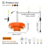 DoungRos Plug in Pendant Light, Mid Century Hanging Lights with Plug in Cord Orange Pendant Lighting Fixtures Nordic Style Metal Shade,On/Off Switch Hanging Lamp for Kitchen Dining Room Bedroom