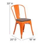 EMMA + OLIVER Orange Metal Stackable Chair with Wood Seat