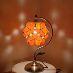 Bieye L10753 Cherry Blossom Tiffany Style Stained Glass Table Lamp with Petal Lampshade Vintage Brass Base, 8″ D x 10″ W x 17″ H (Orange)