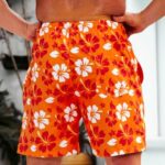 Verdusa Men’s Floral Print Drawstring Elastic Waist Swim Trunks Summer Beach Shorts Orange S