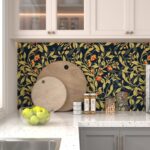 VOLEAAR Wallpaper Peel and Stick Leaf Floral Contact Paper Boho Vintage Wall Paper Removable Self Adhesive Paper for Wall Panel Cabinets Dark Blue Yellow Orange 17.5In x 9.8Ft