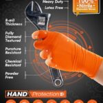 LANON 8mil Orange Disposable Nitrile Gloves, Mechanic, Heavy Duty, Food Safe, Latex Free, Powder Free, Fully-Diamond Textured, XL