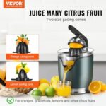 VEVOR Electric Citrus Juicer, 150W Orange Juice Squeezer with Two Size Juicing Cones, Stainless Steel Orange Juice Maker with Soft Grip Handle, For Oranges, Grapefruits, Lemons and Other Citrus Fruits