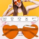 MIUSKATL 18 Pairs Heart Sunglasses, Rimless Heart Shaped Sunglasses Pack, Bulk Heart Sunglasses for Women Kids, Colored Party glasses (Orange)