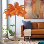 VORDERRY Natural Ostrich Feather Floor Lamp,Gold and Orange Atmosphere Feather Lamp, Eye Protection Reading Lamp, Bedroom, Living Room Corner Decoration Lamp (Orange)