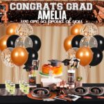 Graduation Party Decorations Banner Orange Black Personalized Graduation Yard Banner Sign Congrats Grad Banner with 78 Alphabet Stickers for Class of 2024 High School College Graduation Party Supplies