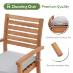 OC Orange-Casual 7 Piece Patio Dining Set, Outdoor Acacia Wood Furniture Set, Extendable Rectangular Table and 6 Stackable Chairs w/Removeable Fabric Cushion, Light Grey Cushion